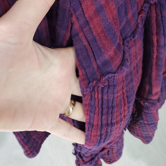 Free People Whistle While You Work Gauzy Purple Plaid Tiered Button Up Tunic Top - Picture 8 of 15